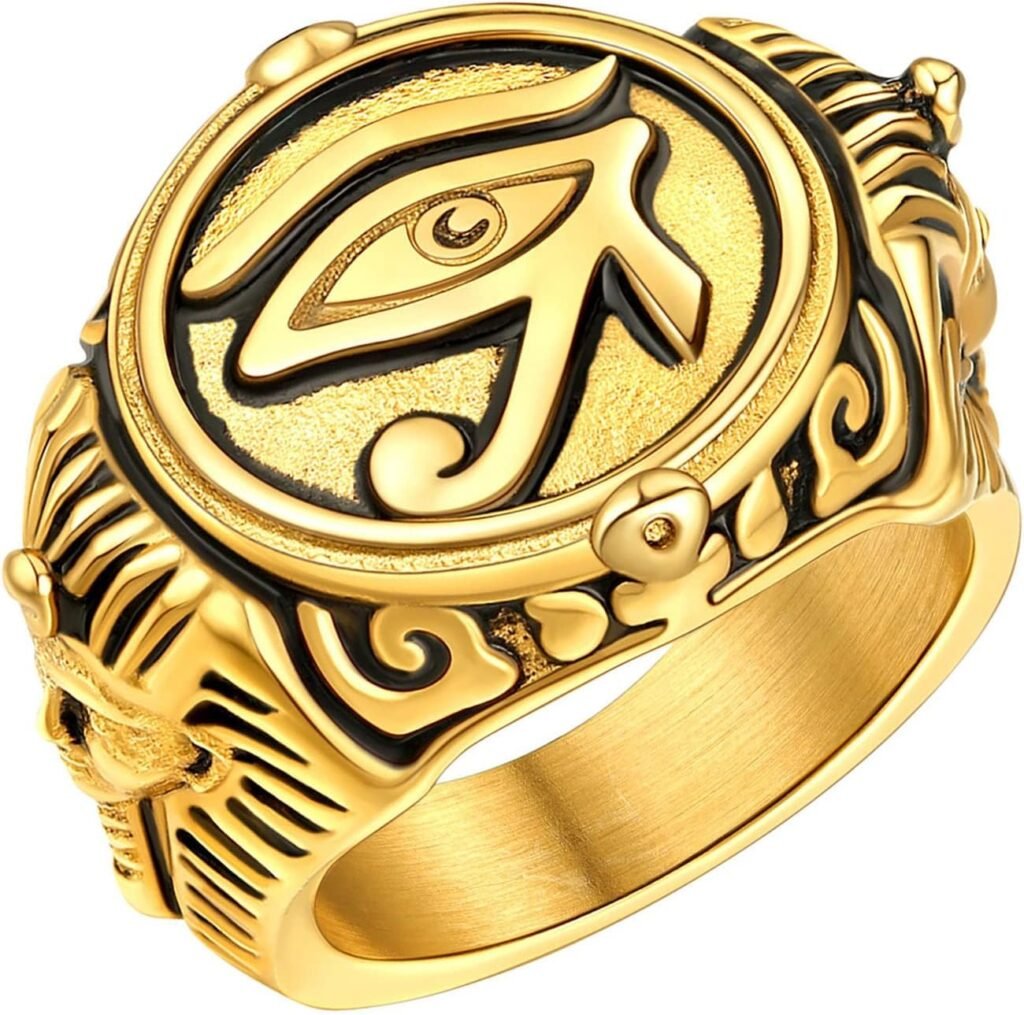 U7 Jewelry Ankh Rings Ancient Egyptian Eye of Ra Horus Ring Stainless Steel/Gold Plated/Black Color Egypt Symbol Rings for Men Women